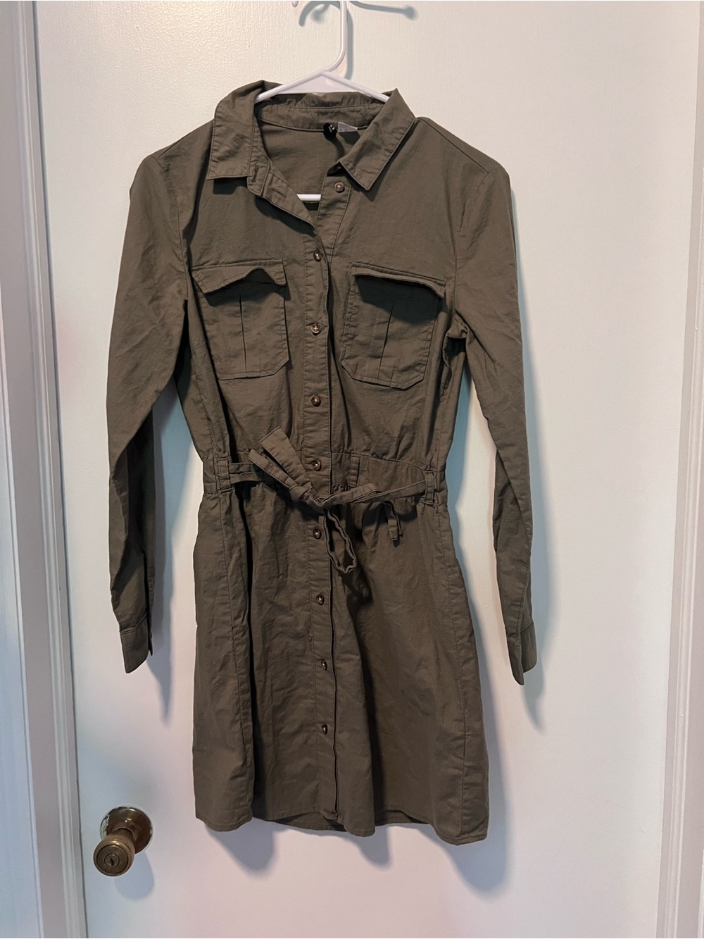 Divided Olive Green Utility Shirt Dress